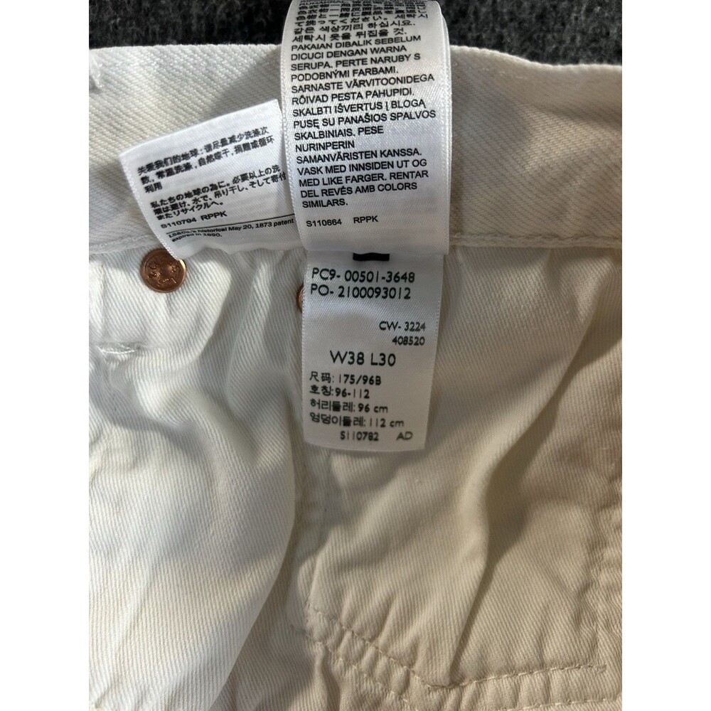 Levis Jeans Men 38x30 White Prem 501 90s Big E Button Fly Straight Denim Casual - Picture 11 of 14
